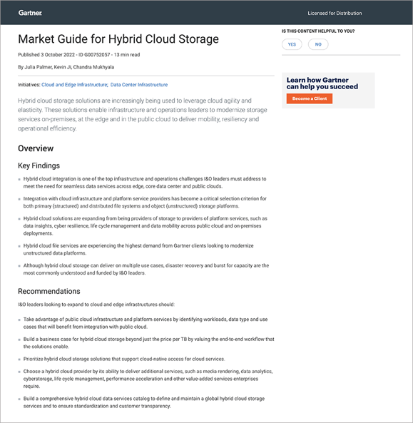 Get The Gartner Market Guide For Hybrid Storage 2022